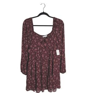 Altar’d State Dark Floral Tiered Babydoll Mini Dress Size M Sheer Fairy Cottage